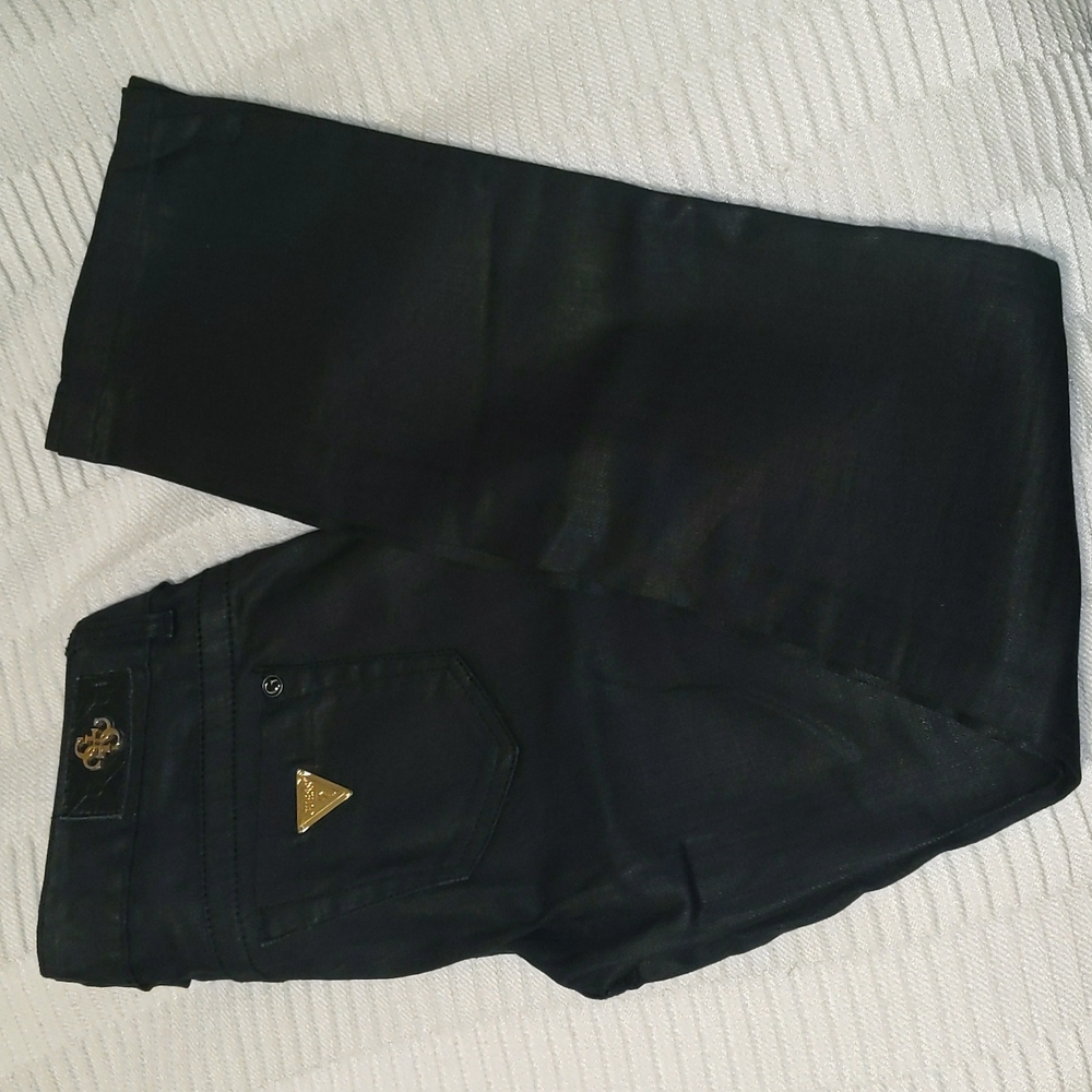 Guess Faux Leather Denim Jeans - black